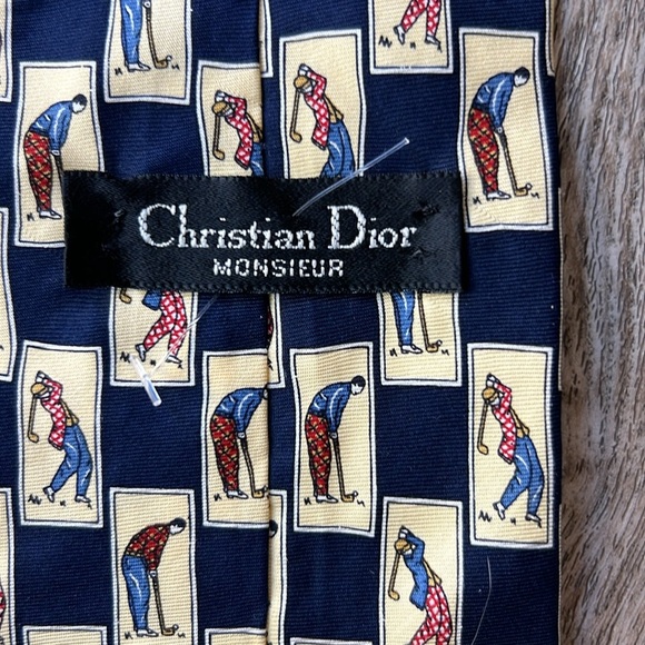 Christian Dior Tie Blue Silk Golf Print Tie Golf Swing Golfer - Picture 2 of 6